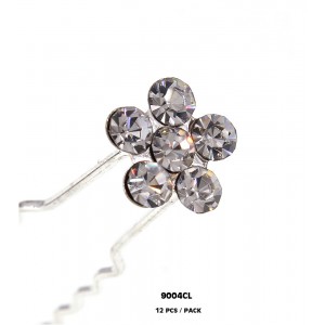 12 Piece Hair Stick Set - Clear Crystal Flower - CS-9004CL